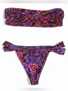 NWT Stone Fox Swim Free People Lele Bijoux XL Paisley Purple Bandeau HighHip 2Pc